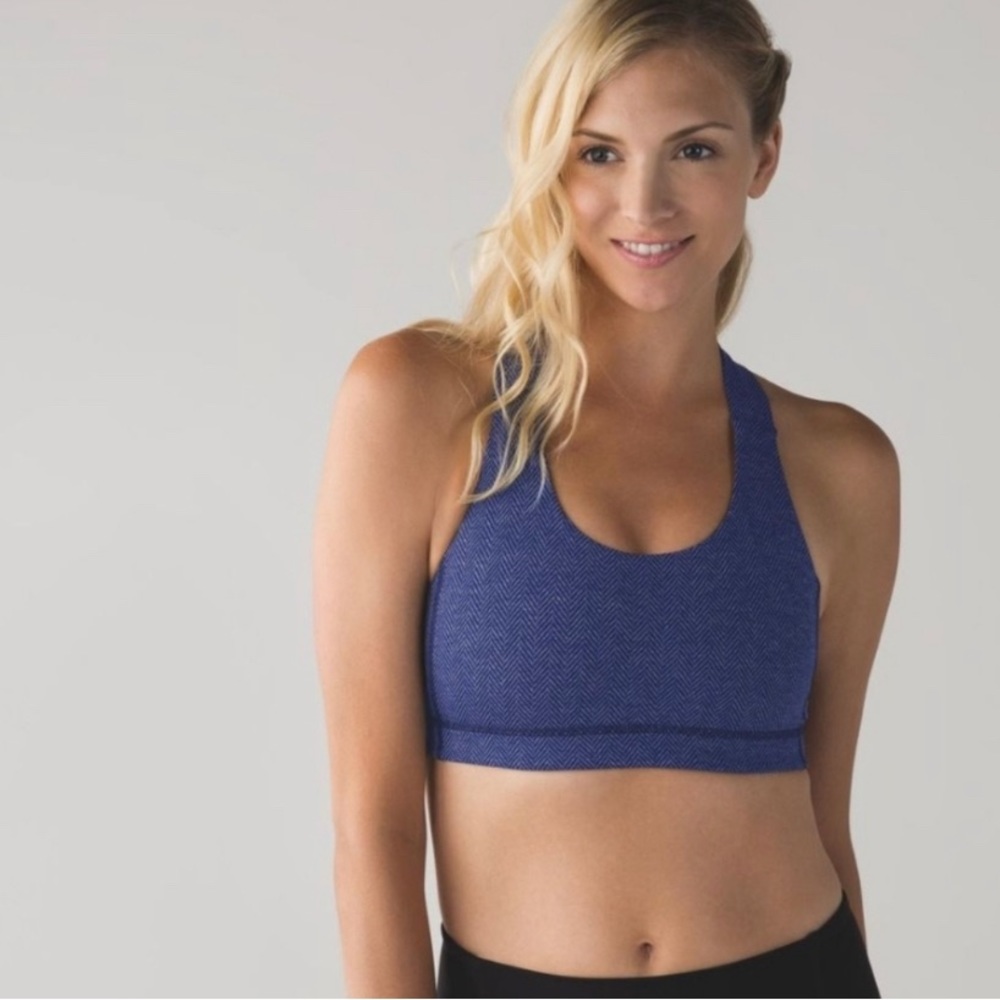LULULEMON All Sport Bra Giant Herringbone Black Heathered Pigment Blue